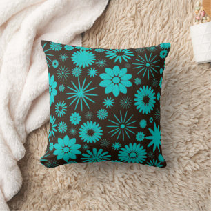 Coussin Designs Floral Turquoise et Brown