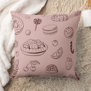 Coussin Desserts Sucrés & Motif de Dessin au Trait de Tart