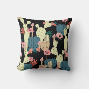 Coussin Dessin à la main Cactus Plante et fleurs Chat sans