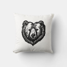 Dessin à l'encre du visage d'ours noir et blanc