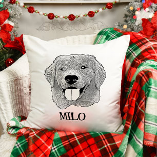 Coussin Dessin à main personnalisé pour chien d'or