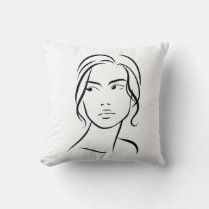 Coussin Dessin à visage féminin d'une ligne 4