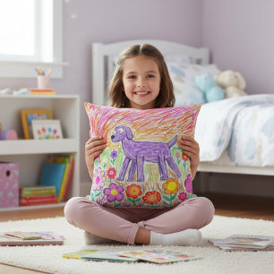 Coussin Dessin abstrait coloré d'enfant d'art