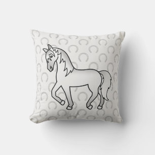 Coussin Dessin animé de cheval trottant gris et fers à che