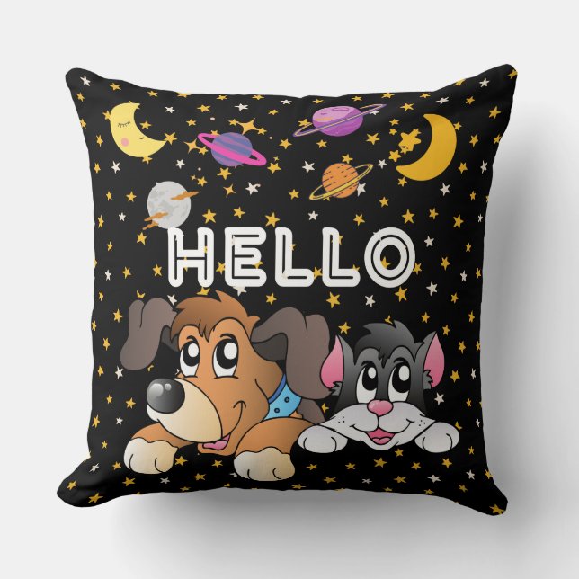 Coussin Dessin animé drôle univers noir planète chambre en (Recto)