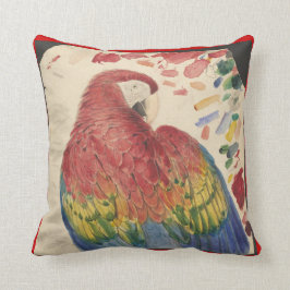 Coussin Dessin antique de perroquet d'ara d'écarlate sur