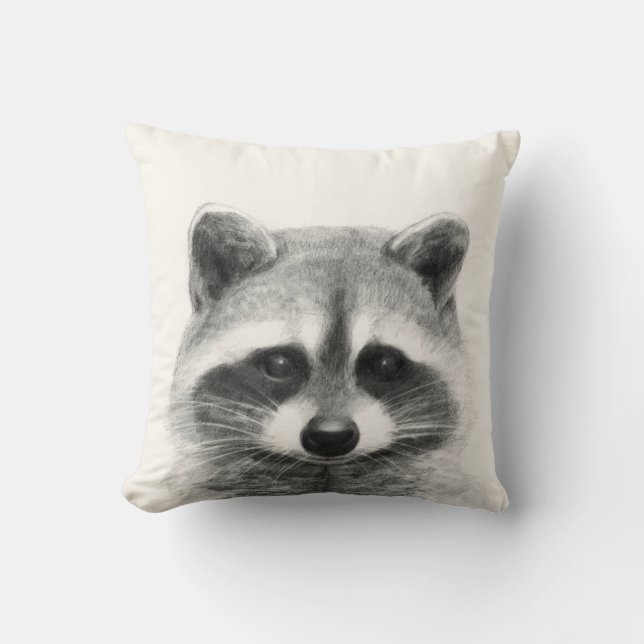 Coussin Dessin au crayon de Raccoon (Recto)
