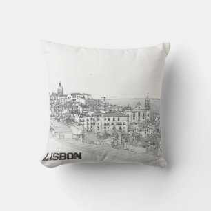 Coussin Dessin au crayon du district d'Alfama à Lisbonne