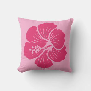 Coussin Dessin au trait de fleur d'Hibiscus rose vif