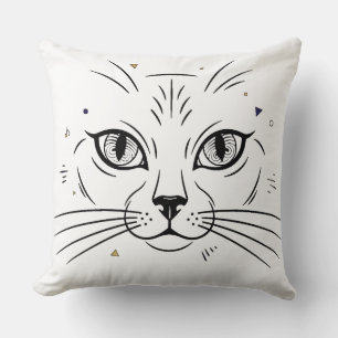 Coussin dessin au trait de visage de chat minimaliste