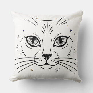 Coussin dessin au trait de visage de chat minimaliste 