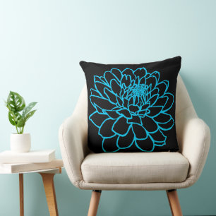 Coussin Dessin Chrysanthemum - Ciel bleu sur noir