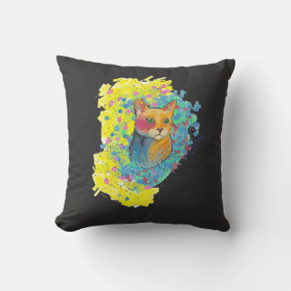 Coussin dessin de chat coloré