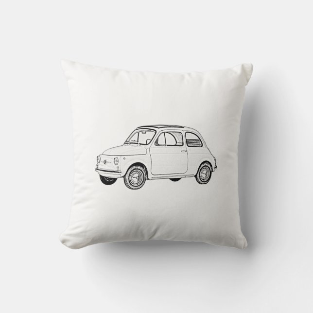 Coussin Dessin de crayon noir et blanc de la Fiat 500 Topo (Recto)