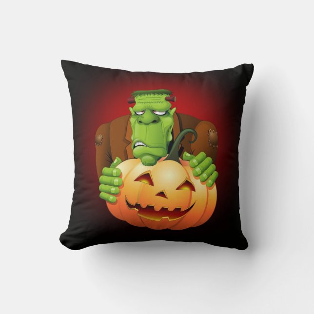 Coussin Dessin de Frankenstein Monster avec Citrouille (Recto)