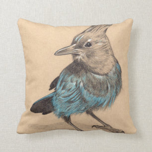 Coussin Dessin de geai de Stellars sur le papier modifié