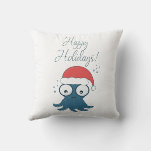 Coussin dessin de la pieuvre bleue caricaturale
