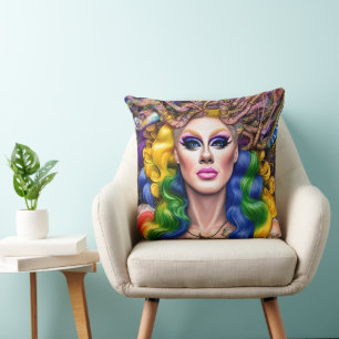 Coussin Dessin de la reine arc-en-ciel brillant