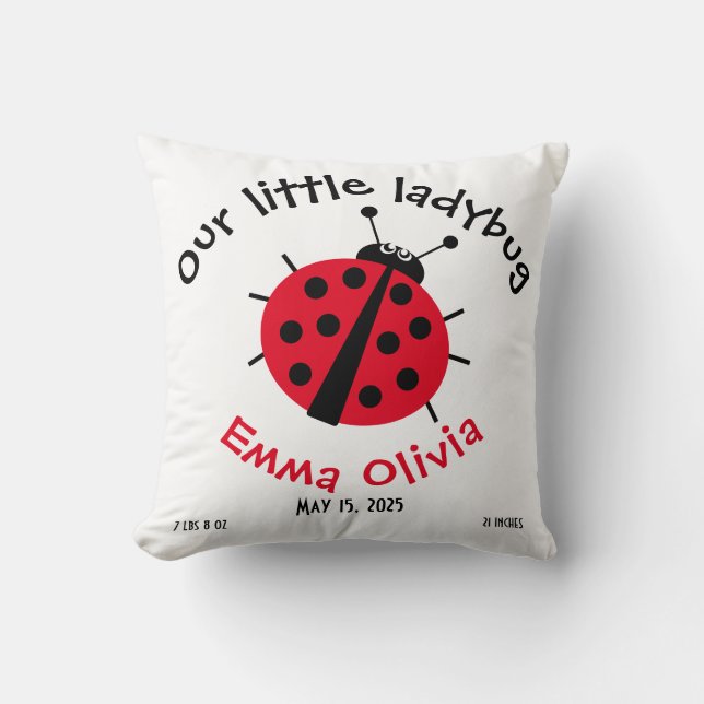 Coussin Dessin de naissance Ladybug Dessin de fille mignon (Recto)