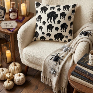 Coussin Dessin de silhouette de chat noir rôdant Halloween