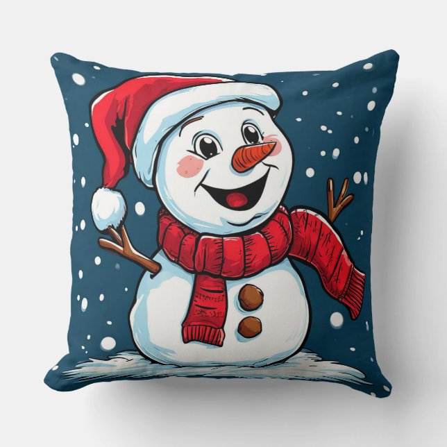 Coussin Dessin de Snowman avec chapeau de Santa (Recto)