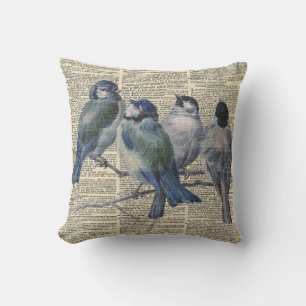 Coussin dessin décoratif vintage dictionnaire d'oiseaux b
