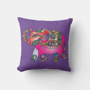 Coussin Dessin d'éléphant paisley coloré