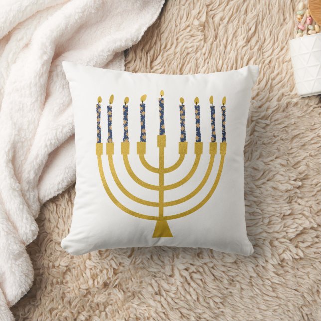 Coussin Dessin des bougies bleues de Menorah Hanoukka (Couverture)
