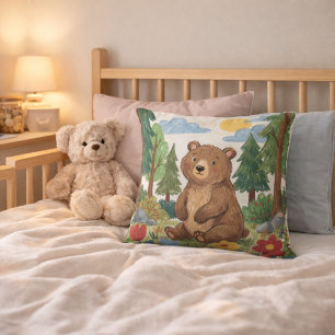 Coussin Dessin d'ours adorable dans les bois pour enfants