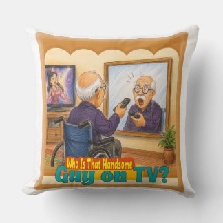Coussin Dessin drôle de grand-père confondant le miroir av
