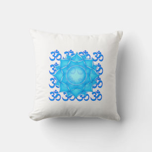 Coussin Dessin Fleur Lotus De Verre Bleu Avec Motif Om
