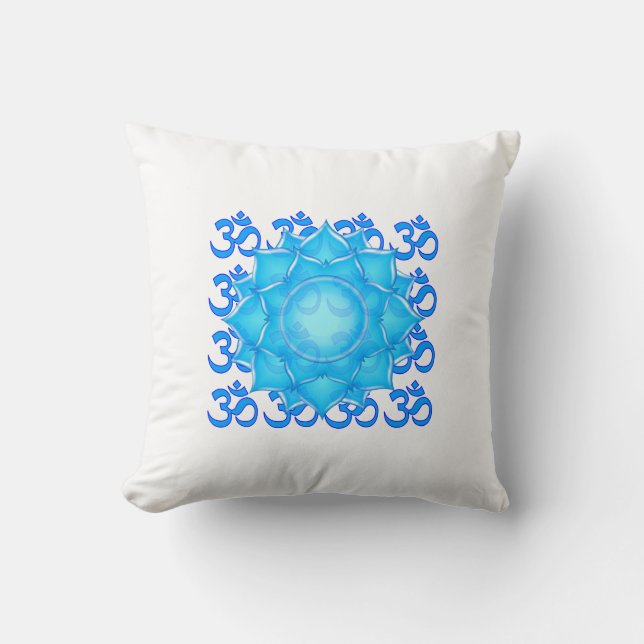 Coussin Dessin Fleur Lotus De Verre Bleu Avec Motif Om (Recto)