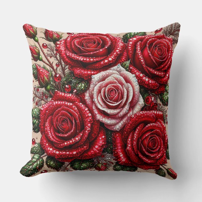Coussin Dessin floral orné de gemmes complexes (Recto)