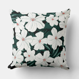Coussin Dessin graphique simple ressort fleurs blanches ja