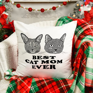 Coussin Dessin main de couple de chats Noël personnalisé