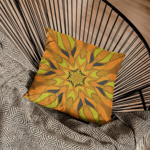 Coussin Dessin Mandala Fleur jaune orange et bleu