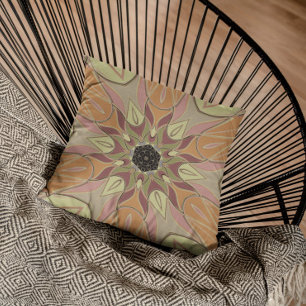 Coussin Dessin Mandala Fleur rouge orange et jaune