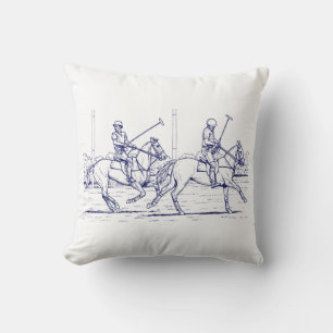 Coussin Dessin stylisé vintage de match de polo #2 bleu