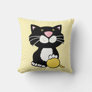 Coussin Dessin Tuxedo Chat sur Polka Dot Jetez l'oreiller