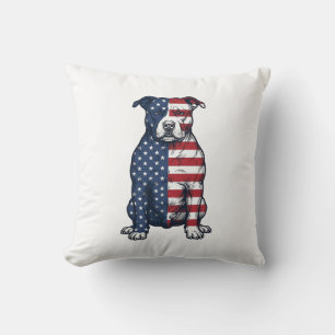 Coussin Dessin vectoriel de gravure vintage de Pit Bull pa