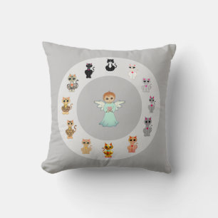 Coussin Dessins animés de chat et d'ange mignons sur gris 