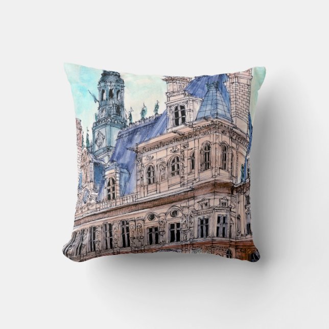Coussin Destinations | Watercolor Rustic Hotel de Ville (Recto)