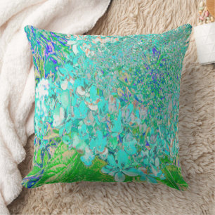 Coussin Détail élégant d'hydrangea Aqua et Green Limelight