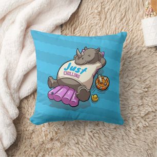 Coussin Détente drôle Rhino détendu Piscine Cartoon