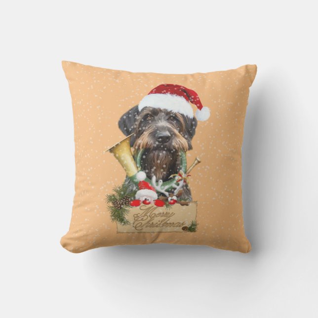 Coussin Deutsch Drahthaar, Joyeux Noël ! Bouton magnétique (Recto)