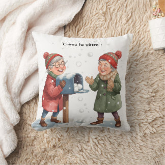 Coussin Deux amies en hiver — Scène festive enneigée