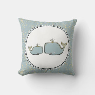 Coussin Deux baleines marines Bleu & Or Boutique Nursery
