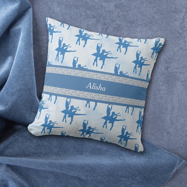Coussin Deux Ballerinas Bleu Personnalisé (Créateur téléchargé)