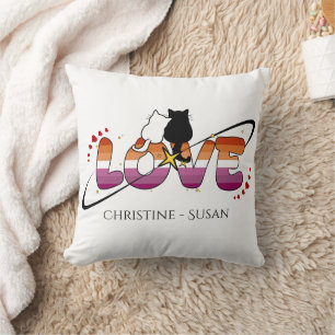 Coussin Deux chats amoureux Drapeau lesbien du coucher de