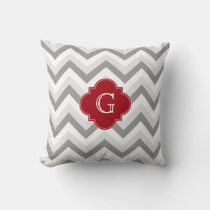 Coussin Deux chevrons gris blanc Monogram Cranberry Lt